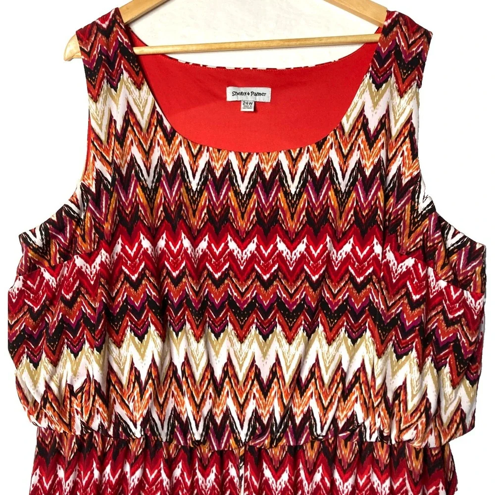 VTG Shelby Palmer Blouson Chevron Maxi Dress Womens 24 24W Plus Maximalist $89